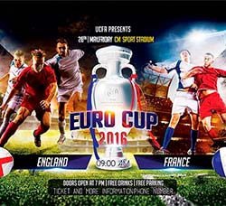 欧洲杯足球比赛海报/传单模板：Euro Cup 2016 soccer
